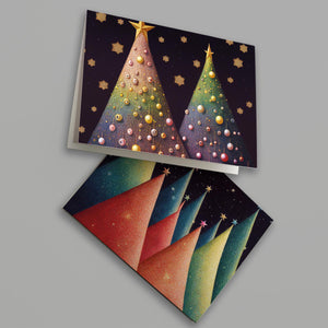 24 Modern Christmas Tree Cards in 4 Colorful Designs + Envelopes
