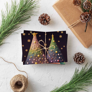 24 Modern Christmas Tree Cards in 4 Colorful Designs + Envelopes