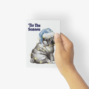 24 'Tis The Season Happy Holidays Pug Greeting Cards + Envelopes