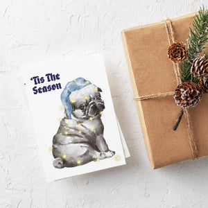 24 'Tis The Season Happy Holidays Pug Greeting Cards + Envelopes