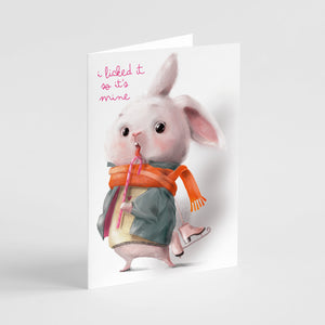 24 Adorable Naughty Holiday Bunny with Candy Cane Illustrations Cards + Envelopes