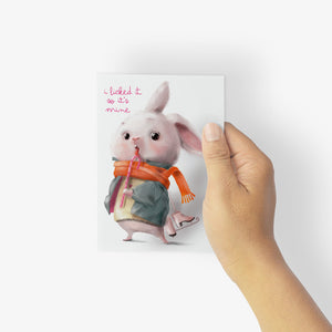 24 Adorable Naughty Holiday Bunny with Candy Cane Illustrations Cards + Envelopes