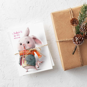 24 Adorable Naughty Holiday Bunny with Candy Cane Illustrations Cards + Envelopes