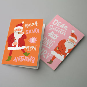 24 Retro Naughty Santa Christmas Cards in 2 Colorful Illustrations + Envelopes
