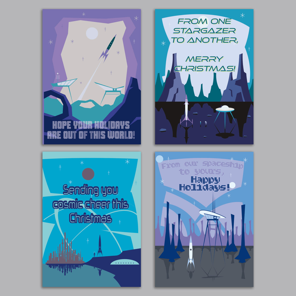 Retro Space Holiday Cards, Set of 24