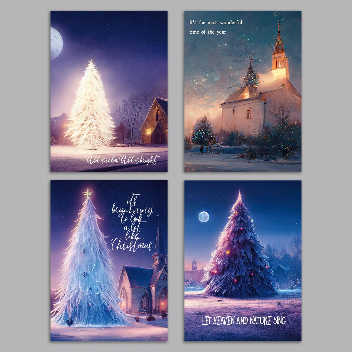 Snowy Church Scene Christmas Cards, Set of 24
