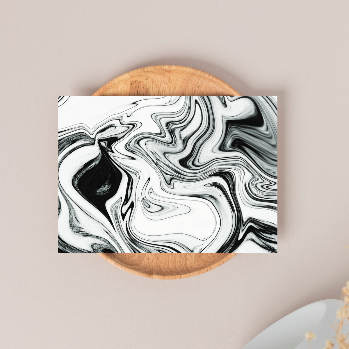 High-contrast marbled card design with dense black areas and open white pools across the surface.