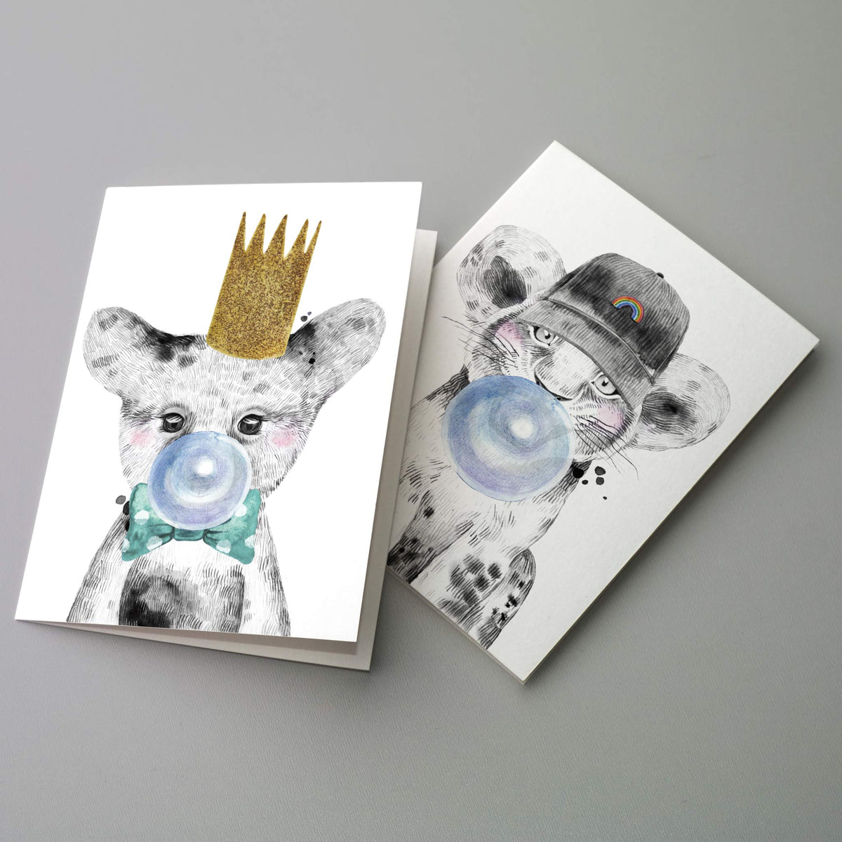 Bubble Gum Baby Animal Greeting Cards, Set of 24