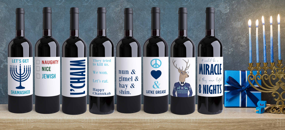 Funny Hanukkah Wine Labels, Pack of 8