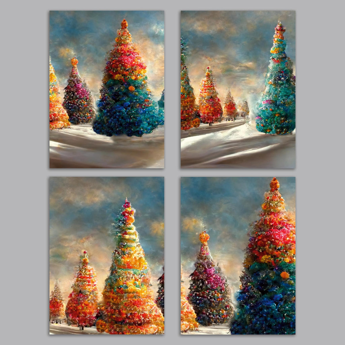 Magical Snowy Rainbow Christmas Tree Greeting Cards, Set of 24