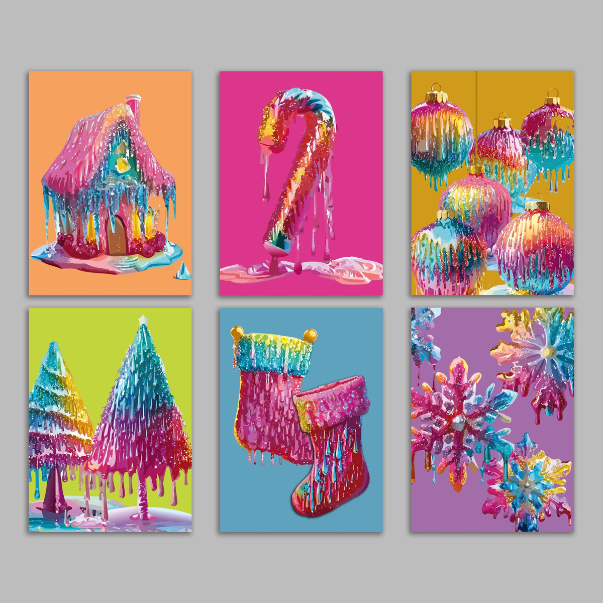 Rainbow Crystal Christmas Icon Greeting Cards, Set of 24