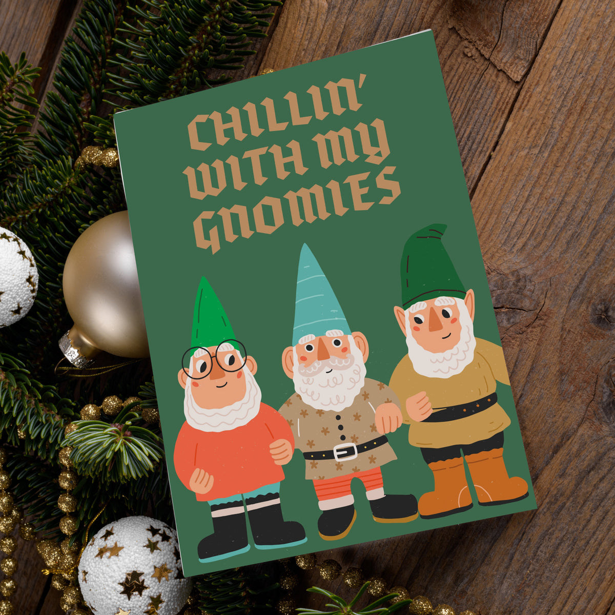 Card Christmas set with humorous one-liner text cards in bold sans-serif on solid color backgrounds.