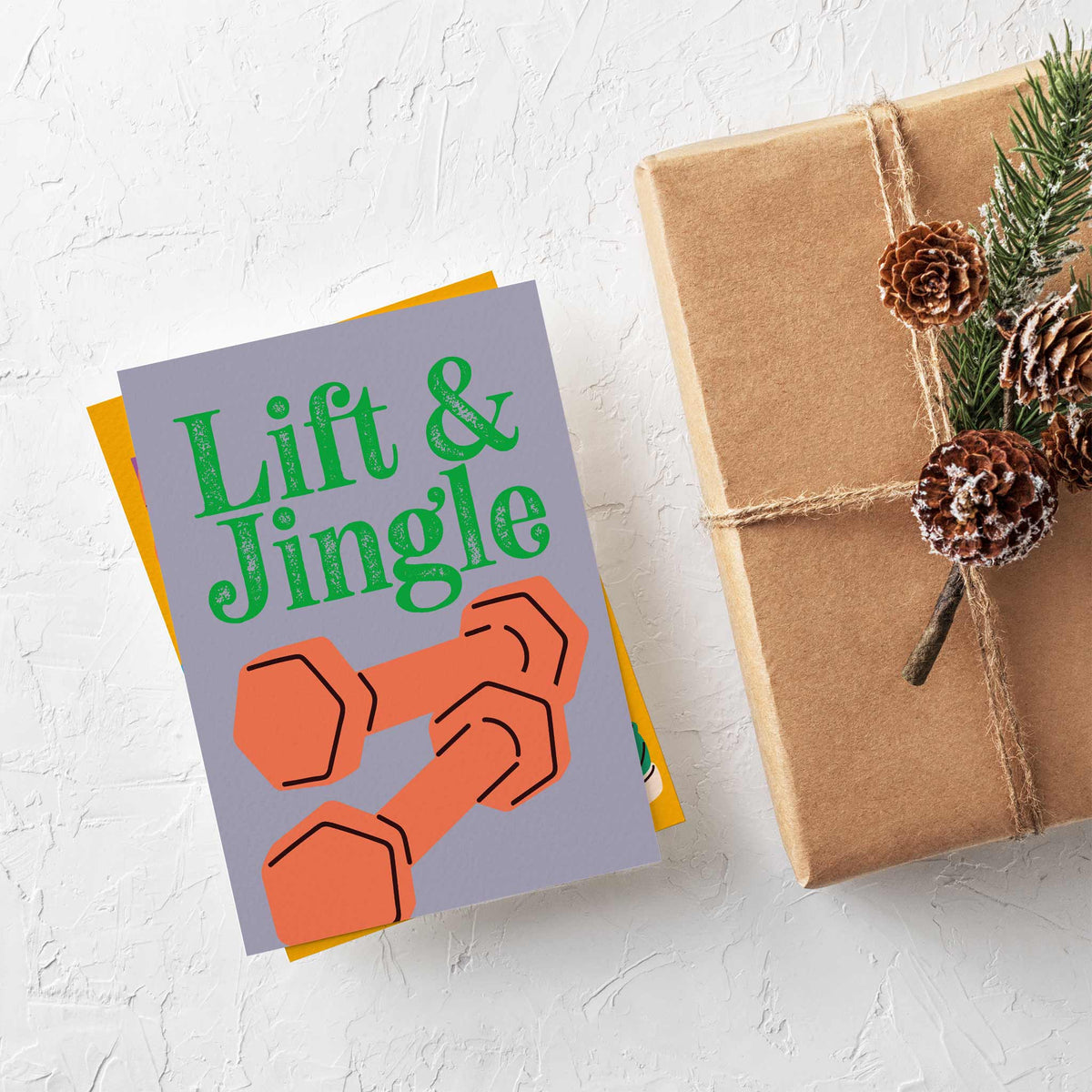 Holiday card pack with designs on hot pink, orange, purple, lavender, navy, and golden yellow-orange backgrounds.