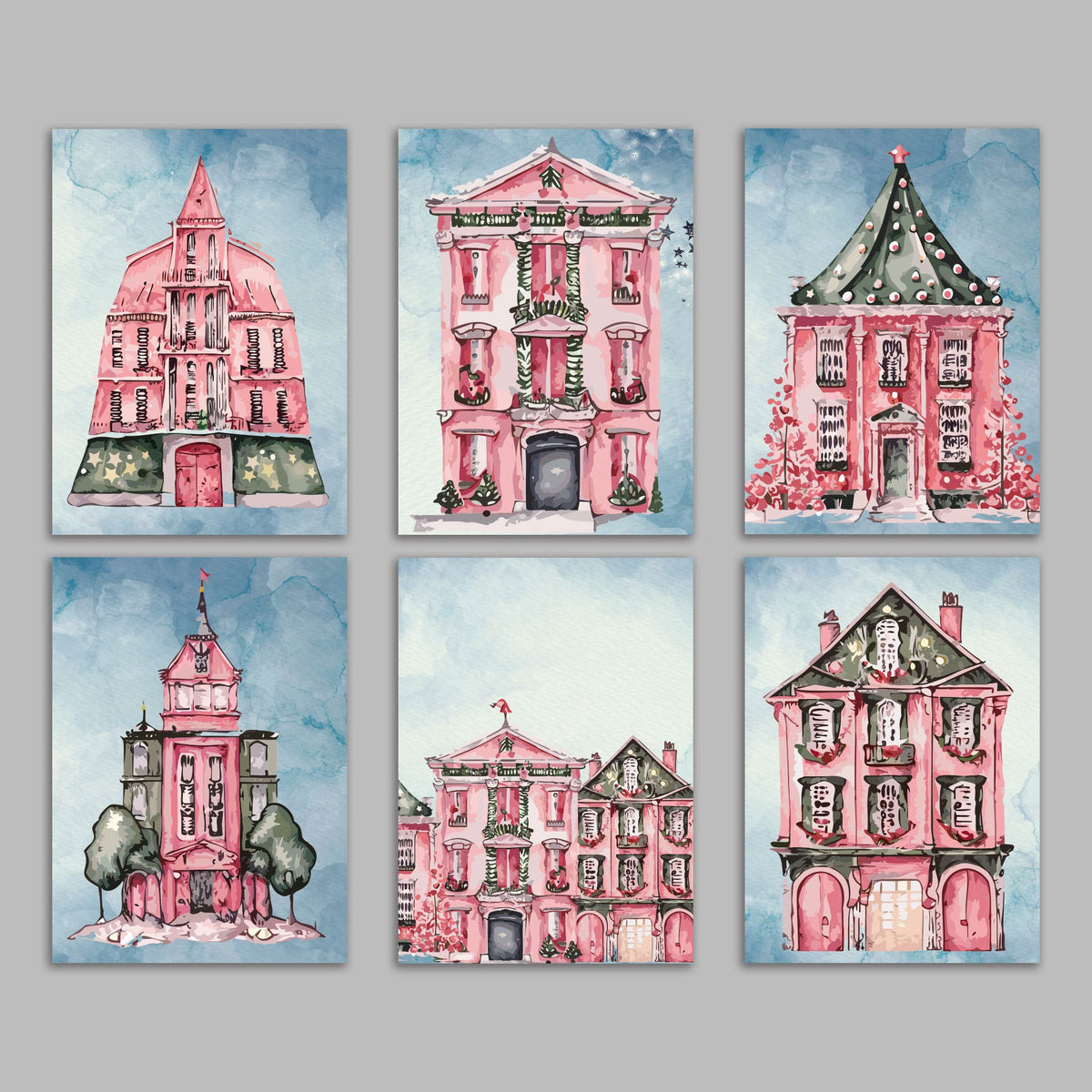 French Hotels Christmas Greeting Cards, Set of 24