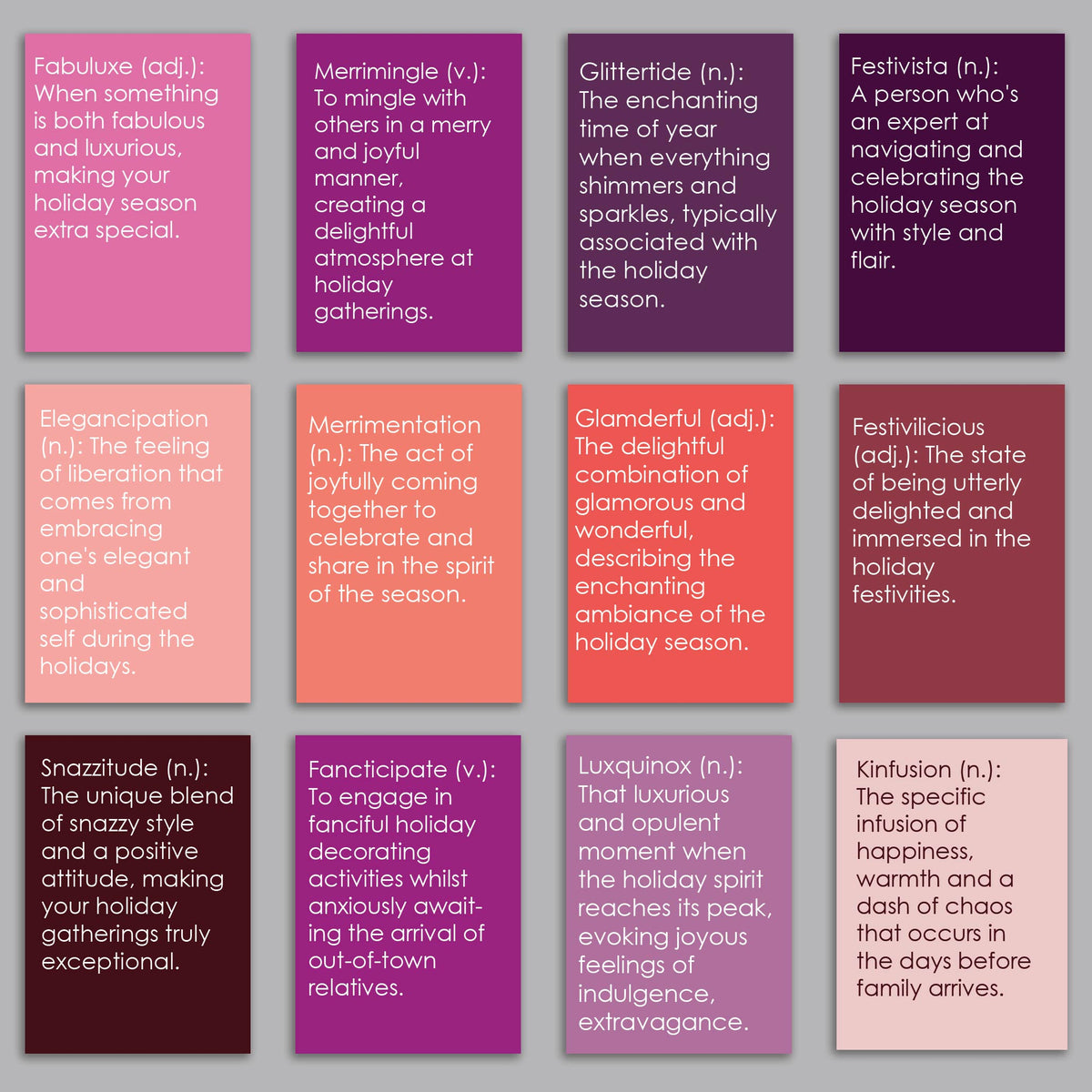 Funny Holiday Words Greeting Cards, Set of 24