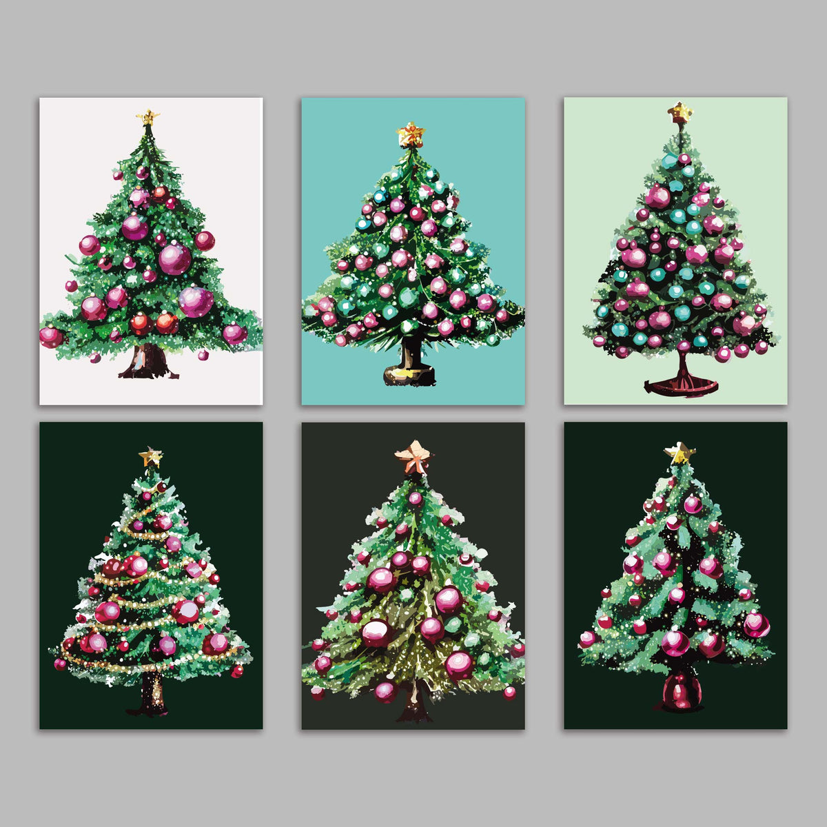 Traditional Christmas Tree Greeting Cards, Set of 24