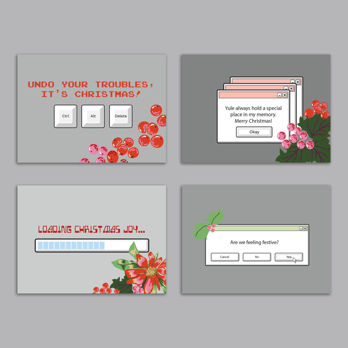 Retro Computer Christmas Greeting Cards, Set of 24