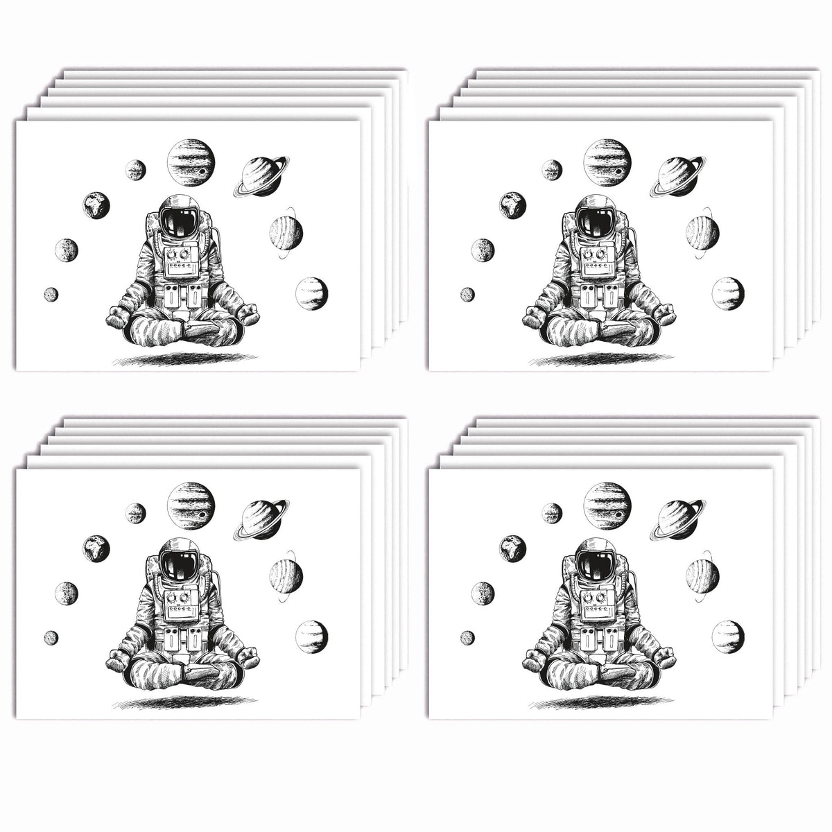 Meditating Astronaut Greeting Cards, Set of 24