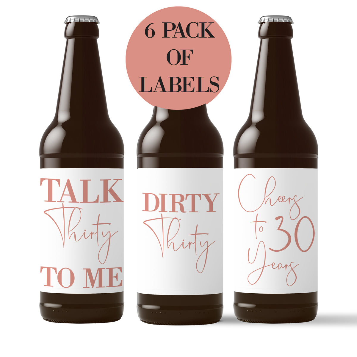 Dirty 30 Beer Labels, Pack of 6