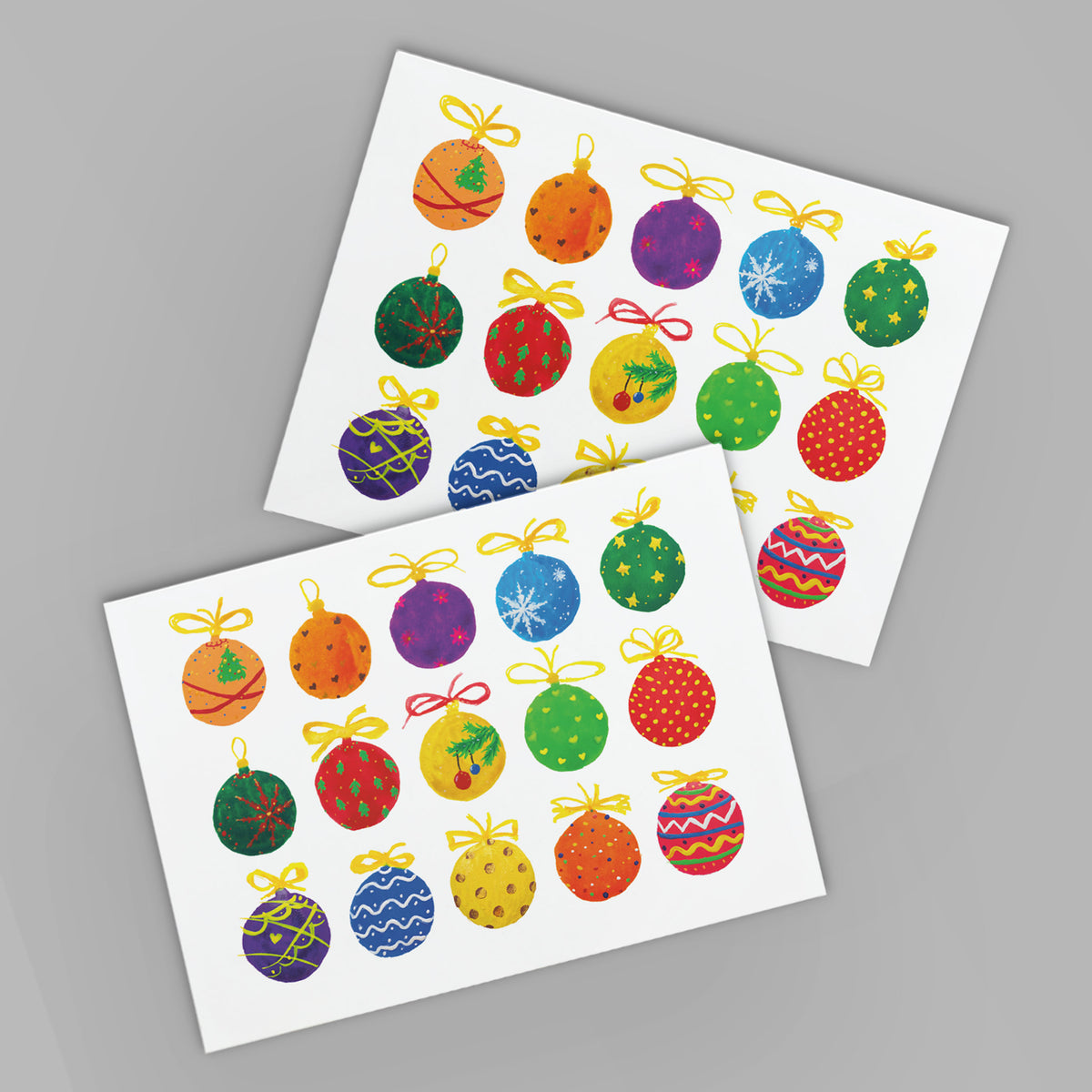 Painted Ornament Grid Christmas Greeting Cards, Set of 24