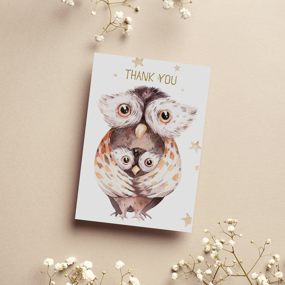 24-count card set with four alternating watercolor animal designs in browns, creams, and gold accents.