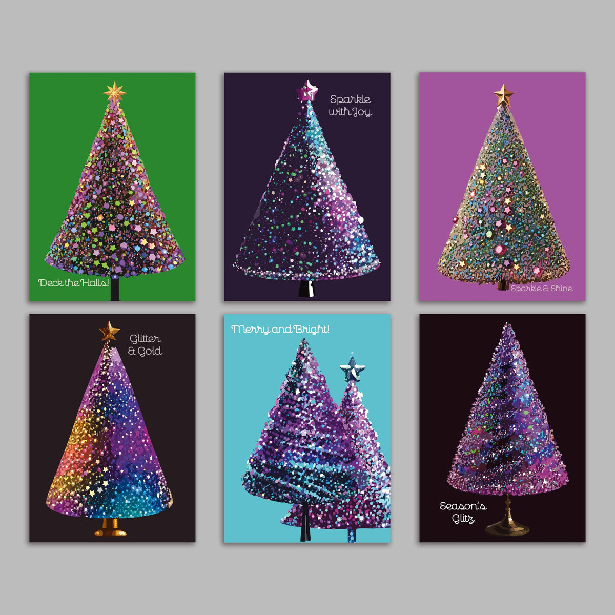 Retro Christmas Tree Greeting Cards, Set of 24