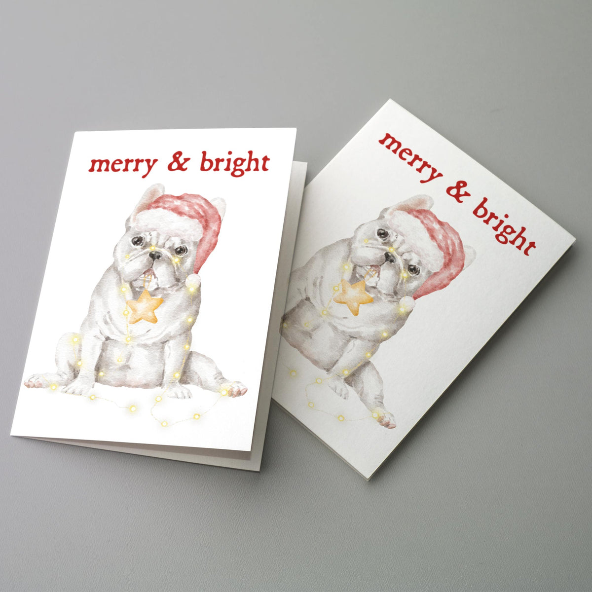 Merry and Bright French Bulldog Holiday Greeting Cards, Set of 24