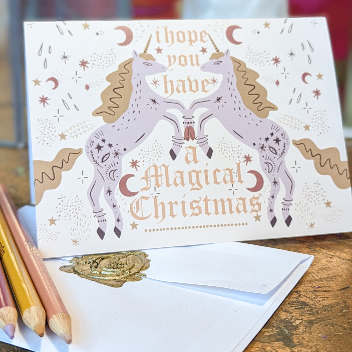 Magical Celestial Boho Christmas Greeting Cards, Set of 24