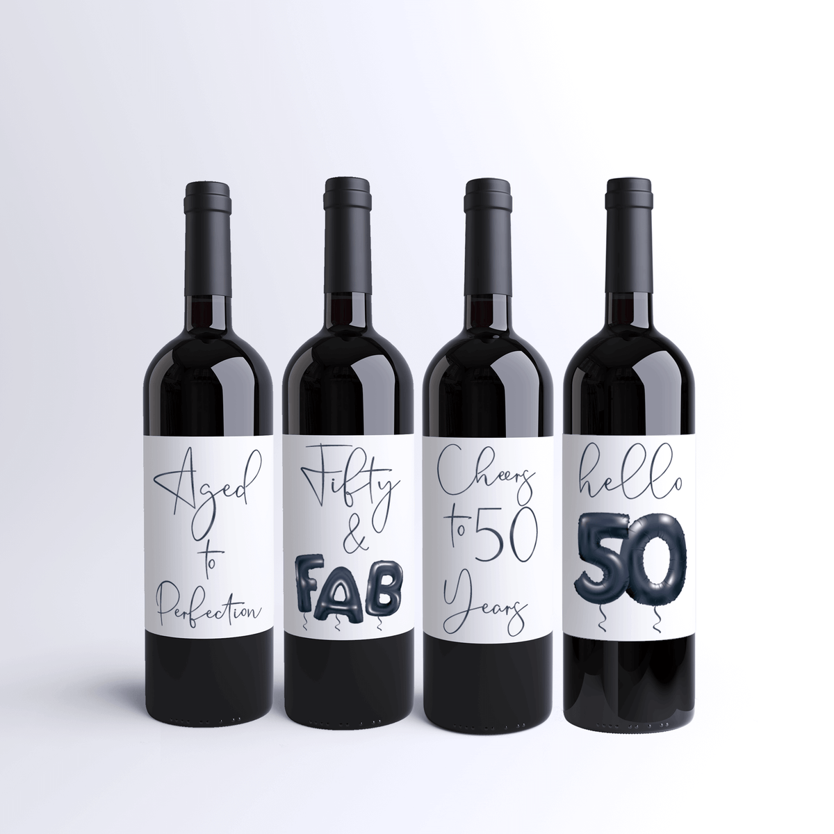 Fifty and Fab 50th Birthday Wine Labels, Pack of 4
