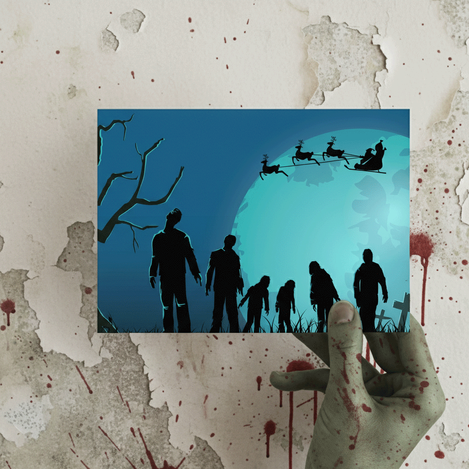 Zombie Christmas Greeting Cards, Set of 24