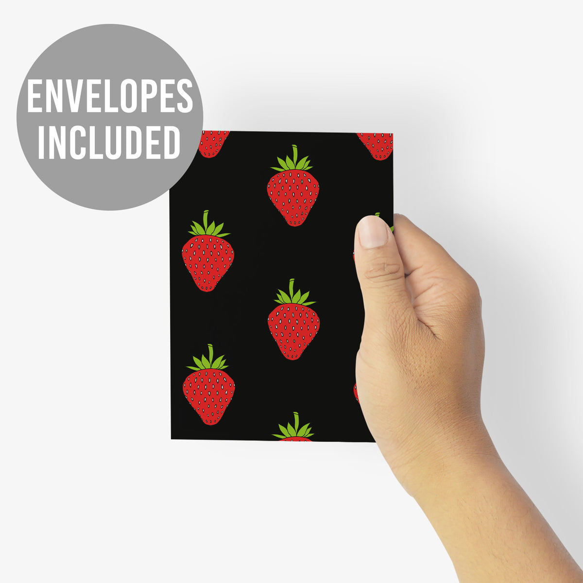 Set of 24 flat-style strawberry illustrated cards on varied solid backgrounds.