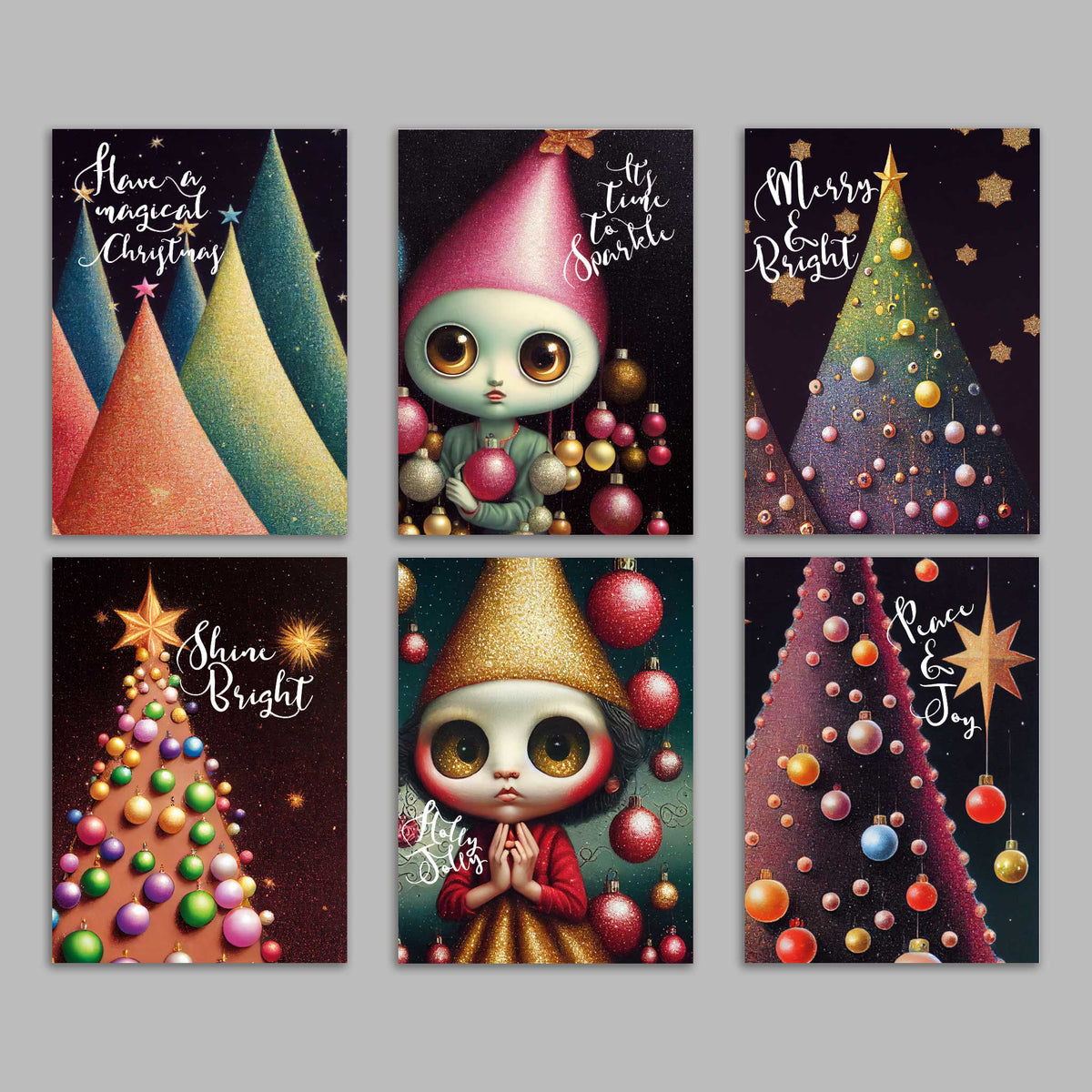 Whimsical Christmas Greeting Cards, Set of 24