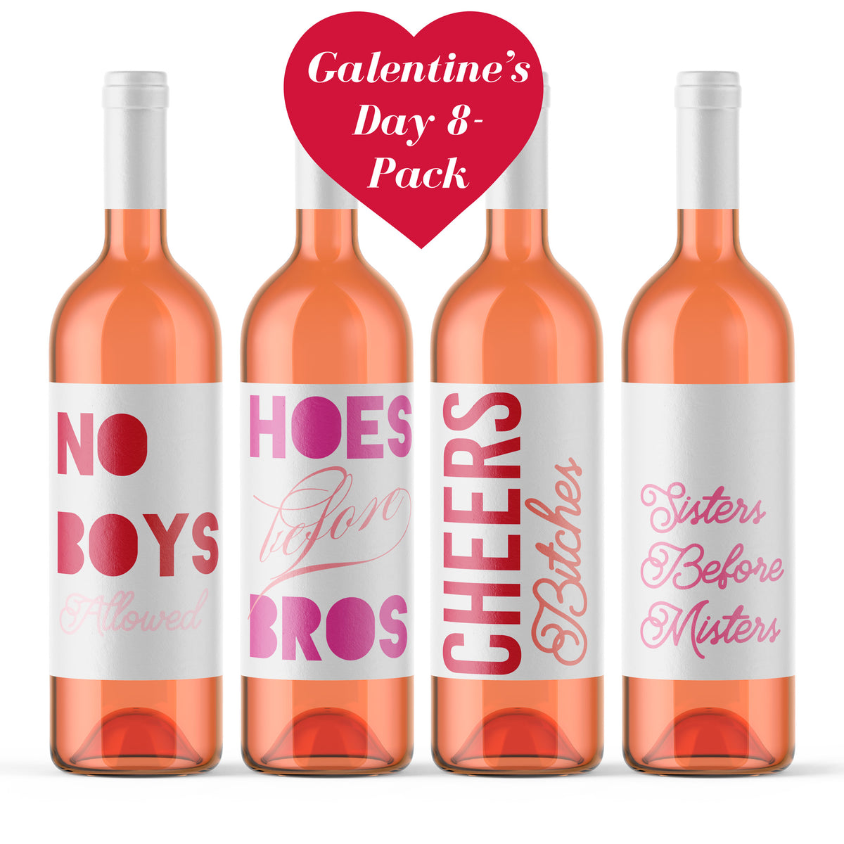 Galentine's Day Wine Labels, Pack of 8