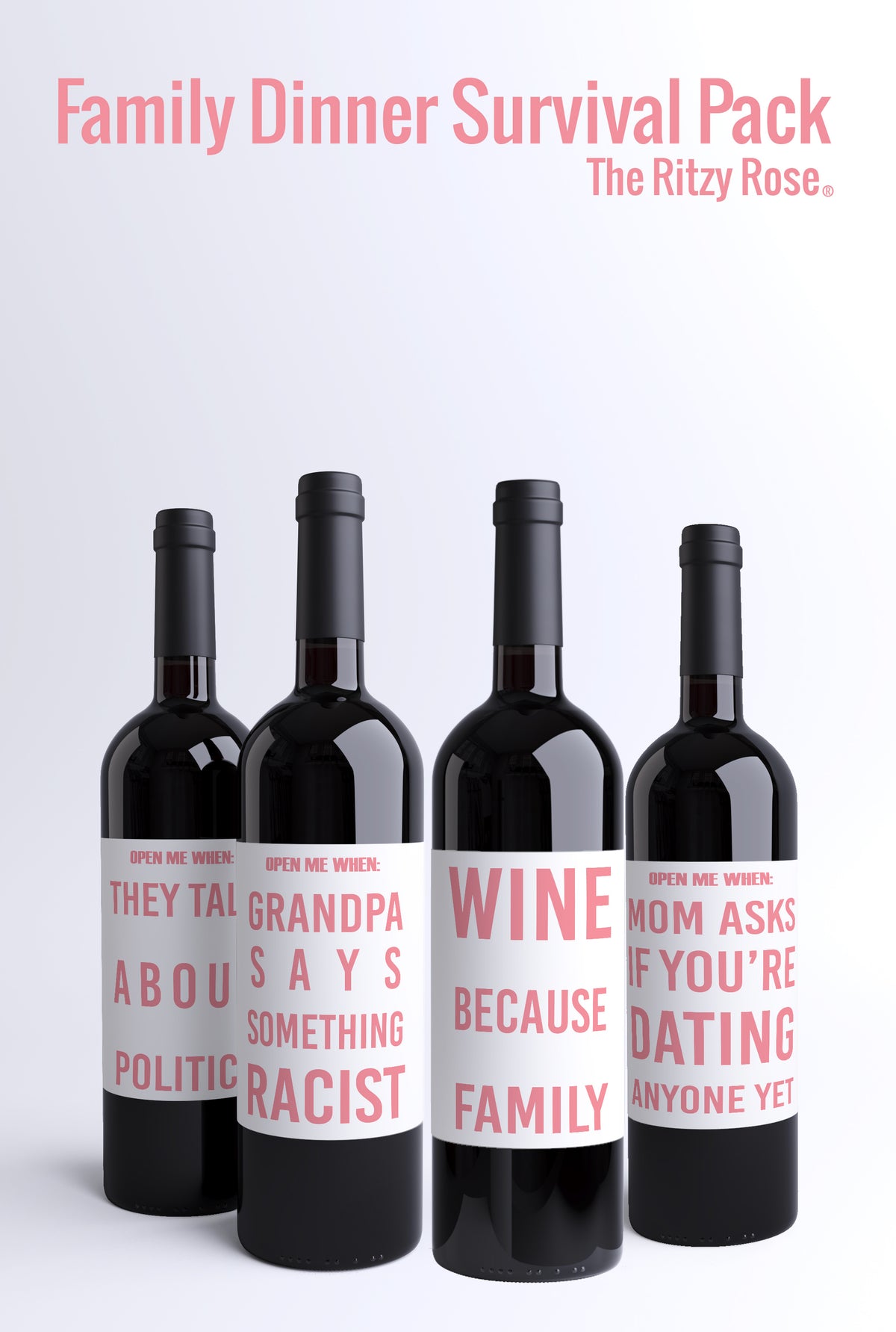Family Holiday Dinner Wine Labels, Pack of 4