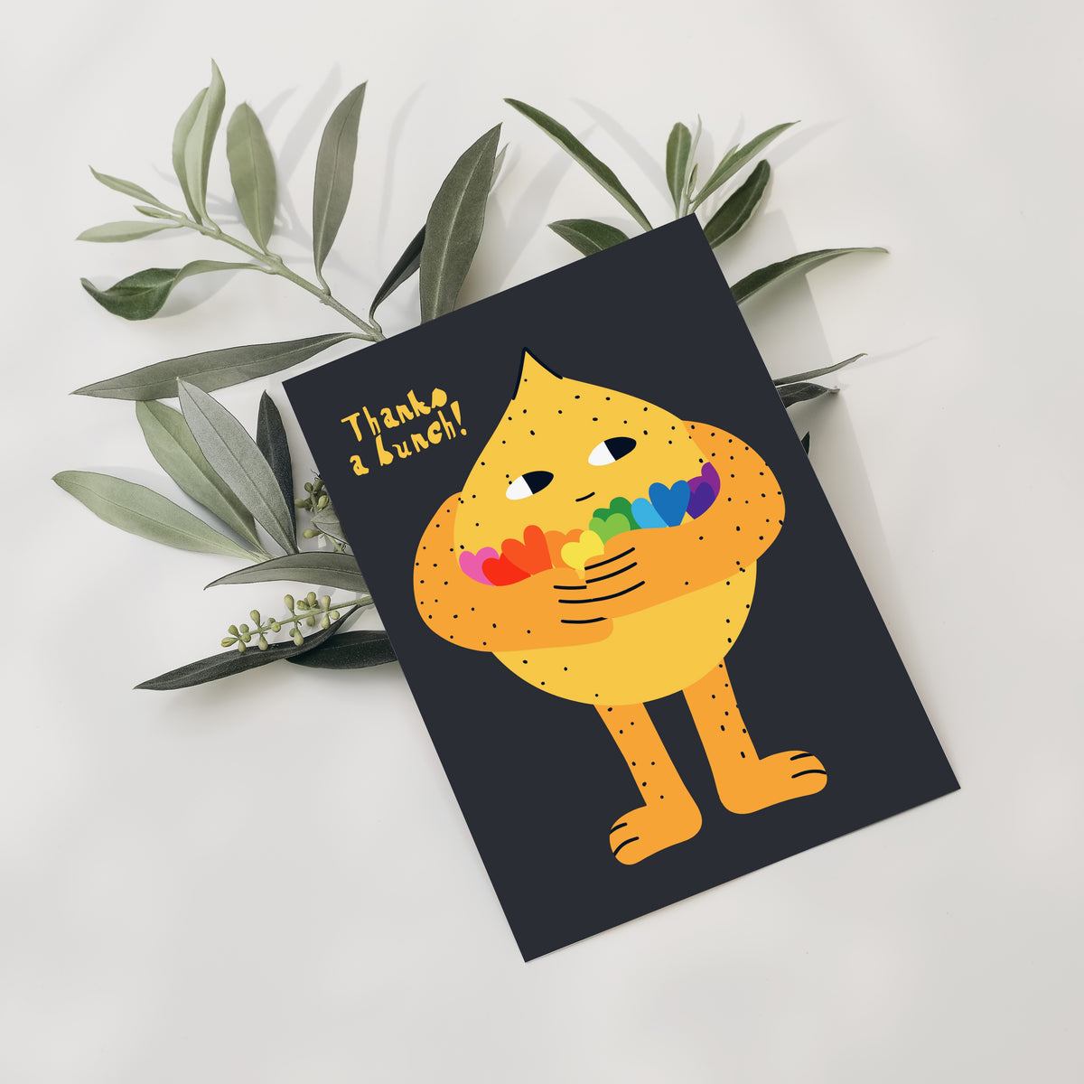 Thank-you cards with on-card text in pixel block lettering, script, line-drawn lettering, and lowercase sans-serif.