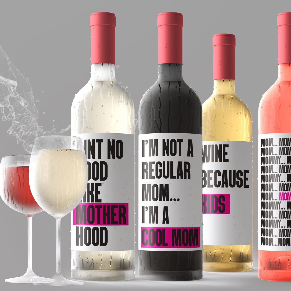 Funny Mom Life Wine Labels, Pack of 4