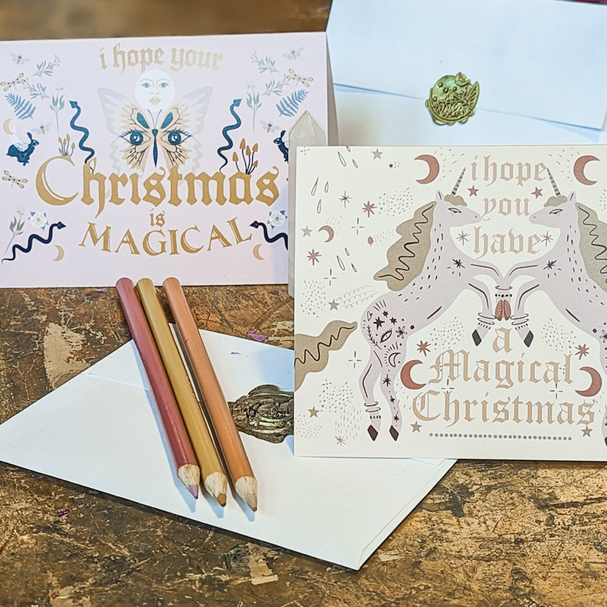 Magical Celestial Boho Christmas Greeting Cards, Set of 24