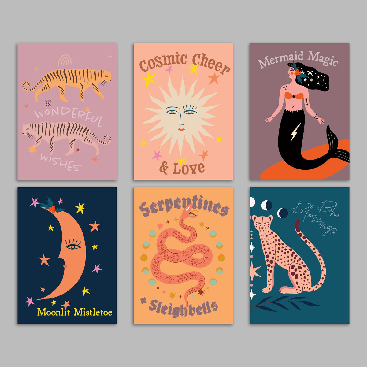 Boho Magic Christmas Cards, Set of 24