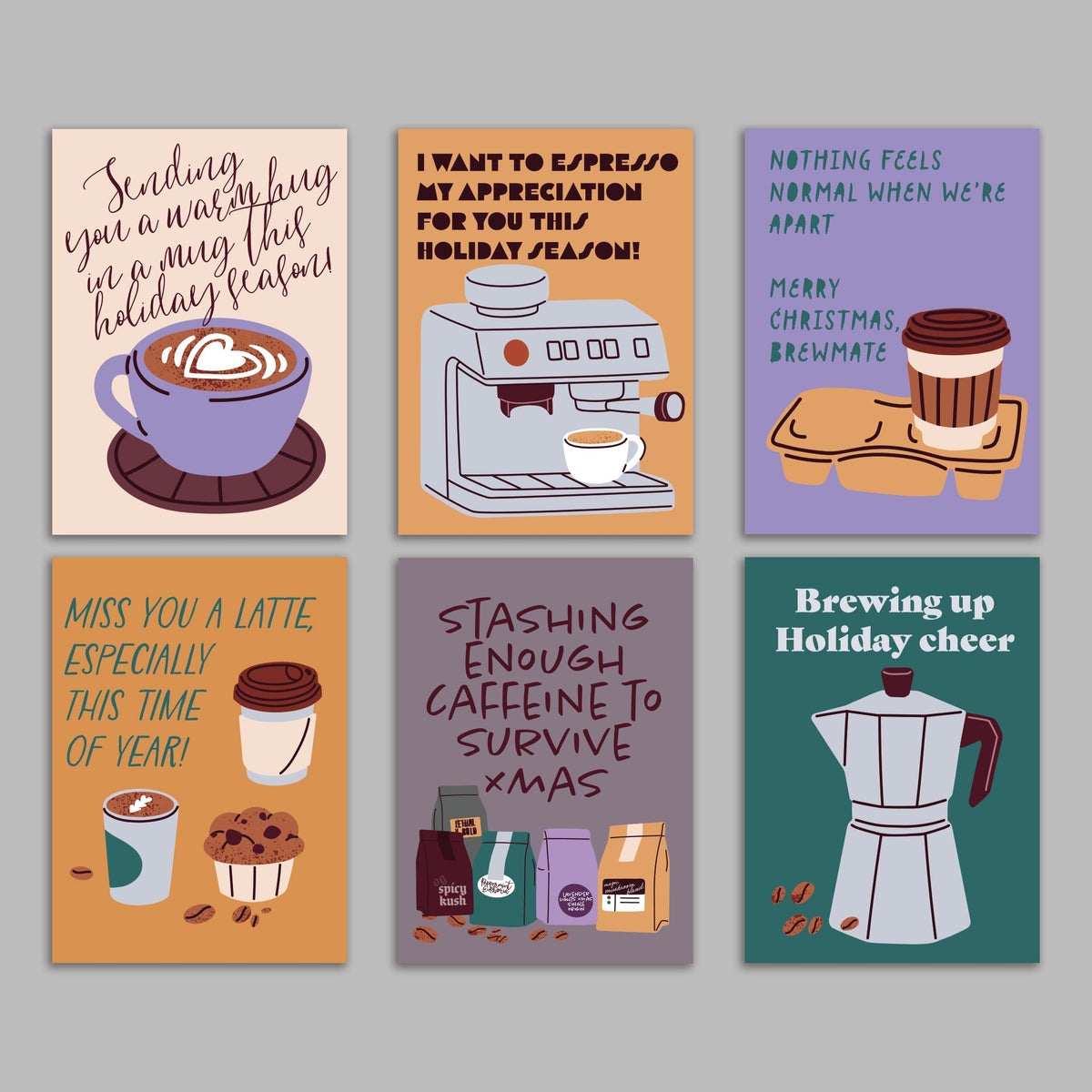 Coffee Christmas Greeting Cards, Set of 24