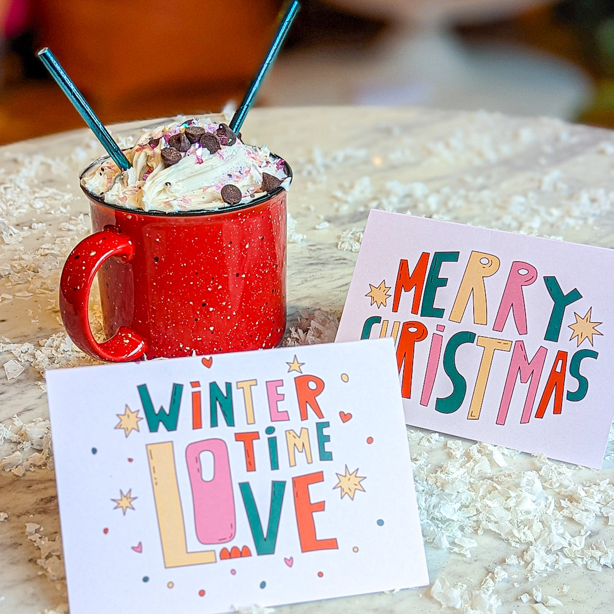 Boho Merry Christmas Greeting Cards, Set of 24