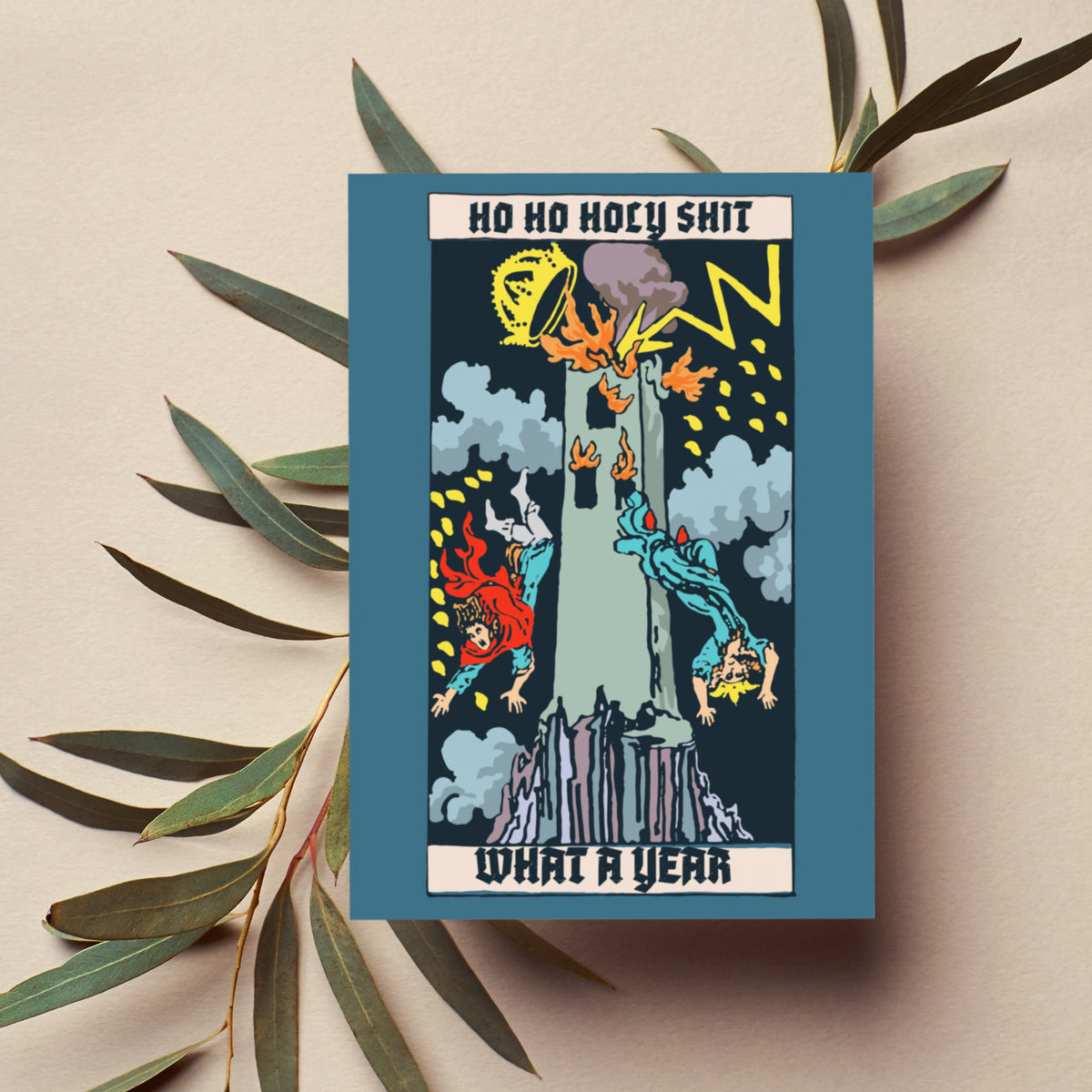 Tarot-style Christmas cards with Roman numerals, colored portrait-format borders, and hand-drawn style figures in medieval dr