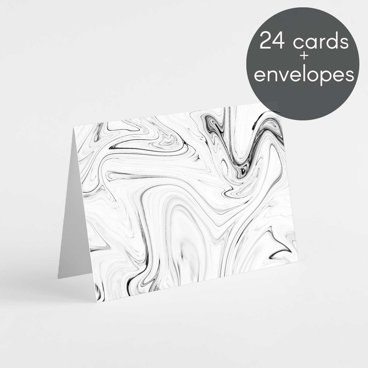 Low-contrast marbled card design in light gray and white with thin black accent lines.