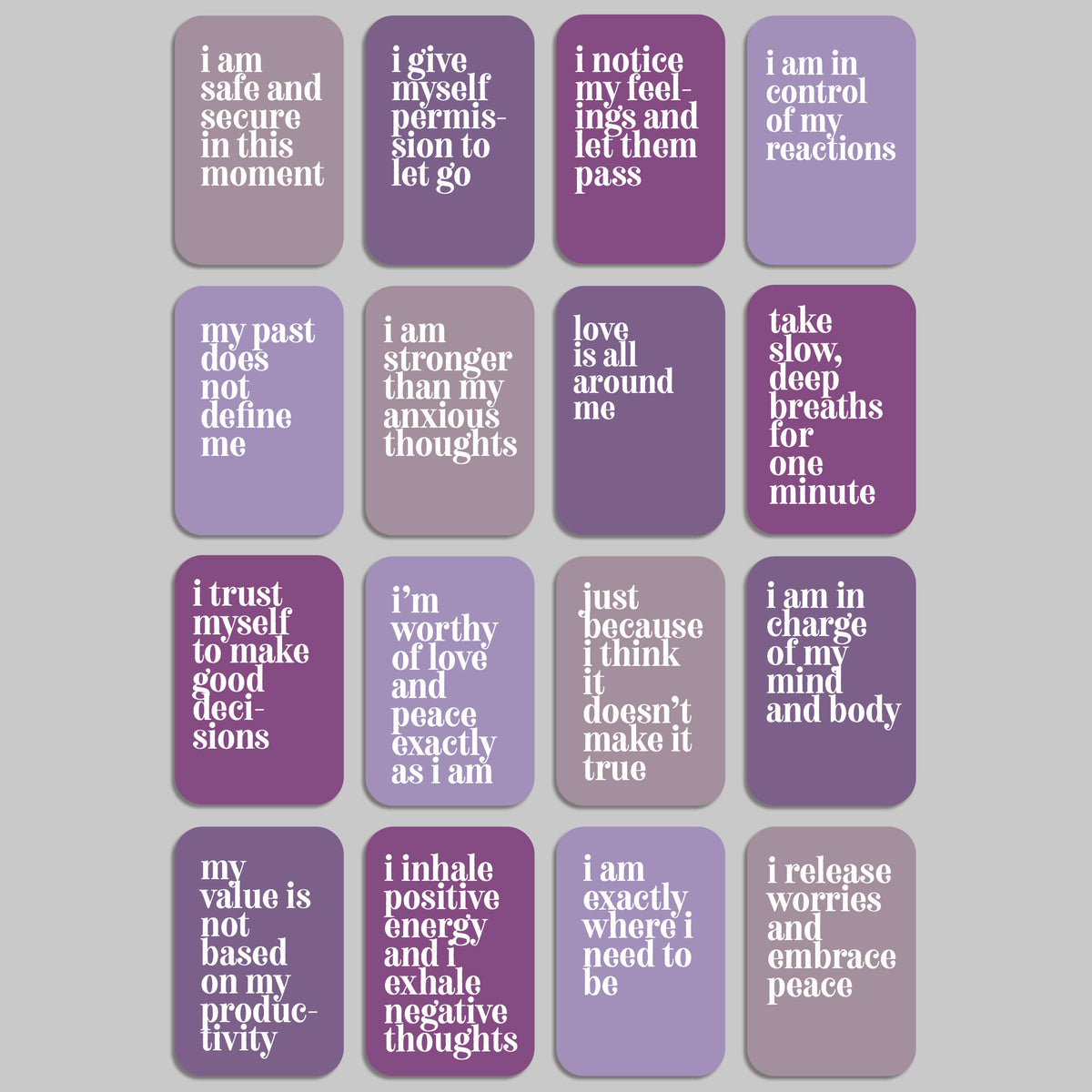 Anxiety Relief Affirmation Cards, Deck of 16