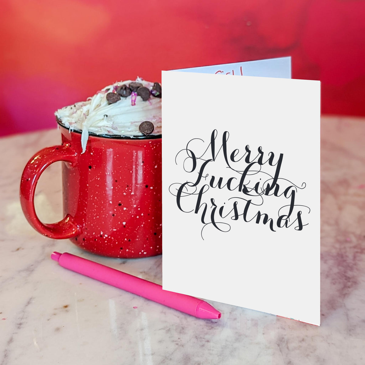 Card holiday set featuring "Merry Fucking Christmas" in two lettering styles across black and white colorways.