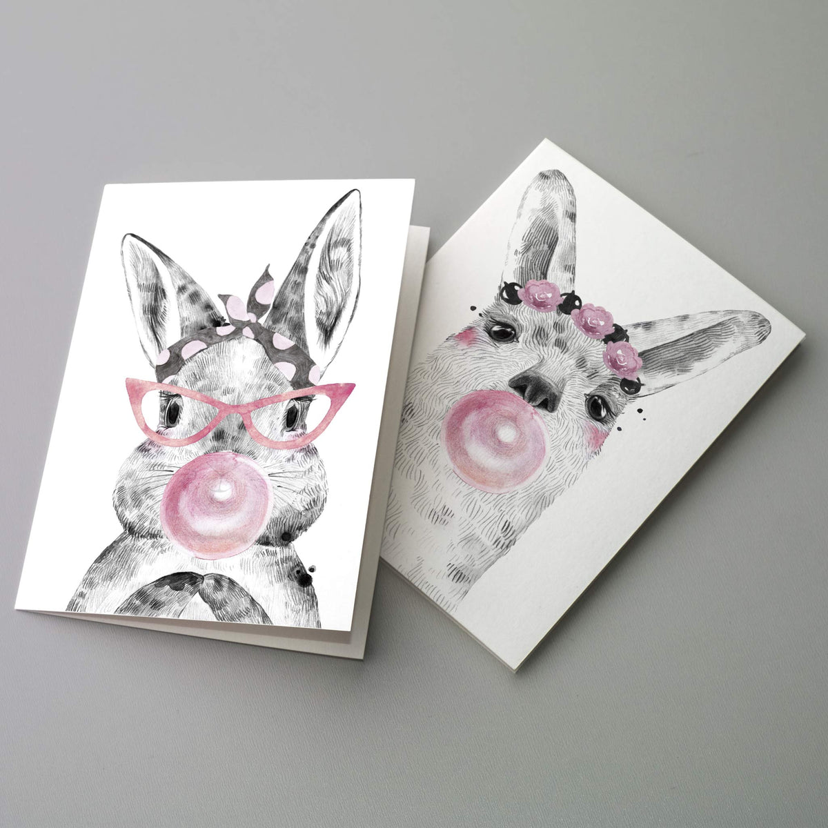 Bubble Gum Baby Animal Greeting Cards, Set of 24