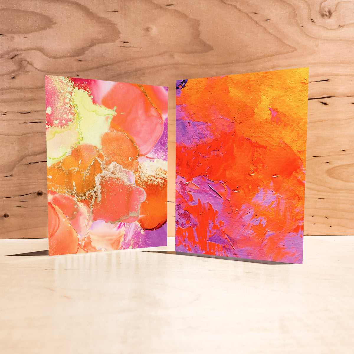 Abstract card set of 24 featuring organic swirled textures in bold, colorful tones.