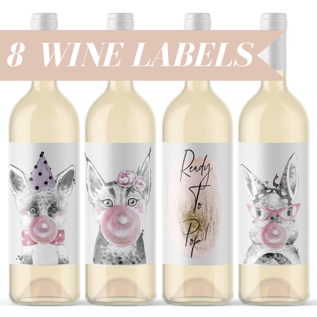 Ready to Pop Baby Shower Wine Labels, Pack of 8