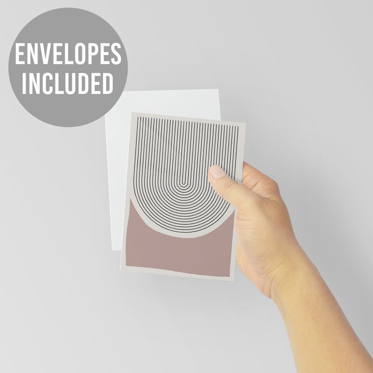 Abstract line art card set in muted plum, peach, taupe, and black with no printed text.