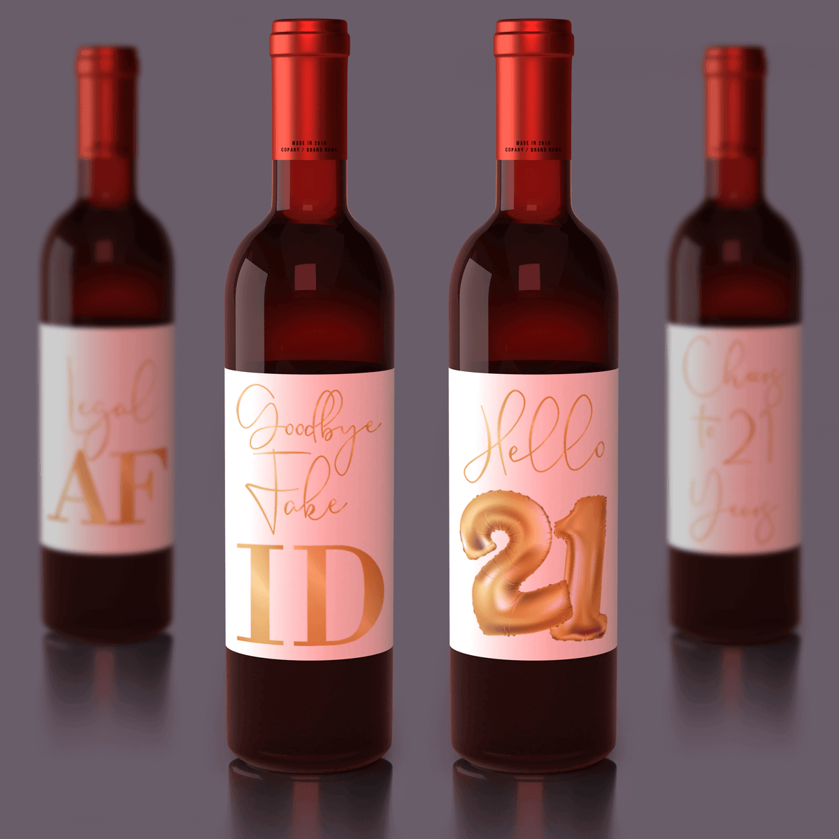 Gold Balloon 21st Birthday Wine Labels, Pack of 4