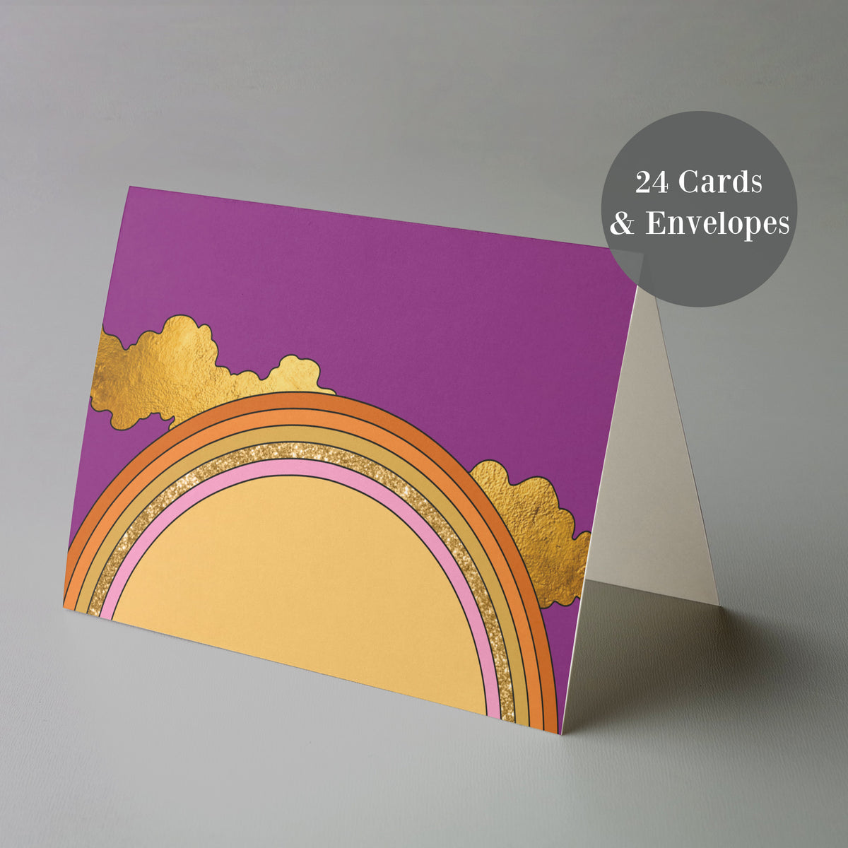 24-count card set with full-bleed celestial designs in cream, white, purple, and pink tones.